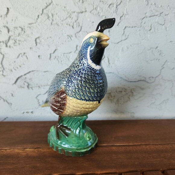 Vintage 1950s Ball Bros Ceramic Quail Bird Figurine Planter Vase 7.3" Tall - Picture 2 of 13